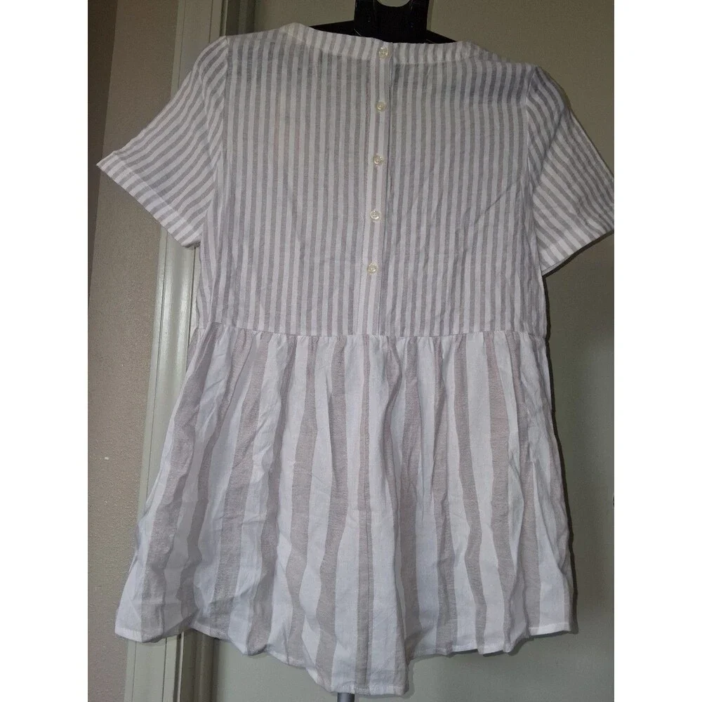 NEW! Women's 11.1 Tylho Anthropologie Striped Peplum Blouse w/ Button Back, S - Picture 10 of 12